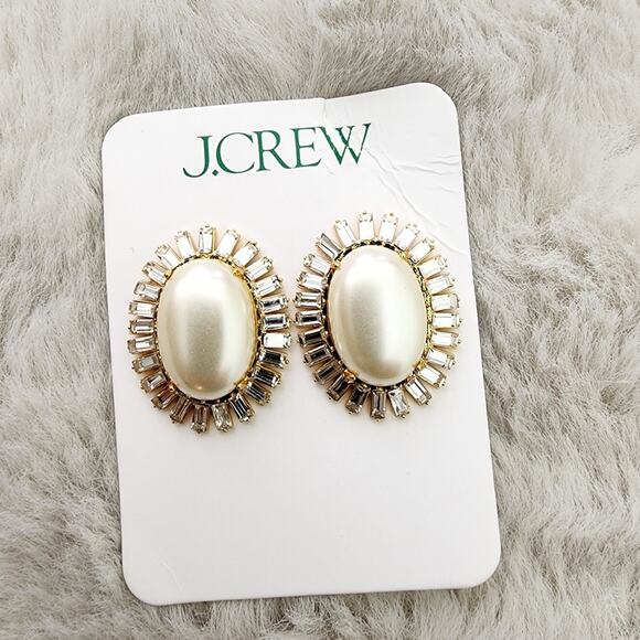 NEW J. Crew Oversized Faux Pearl Statement Crystal Stud Earrings - Picture 1 of 8
